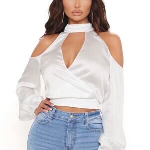 Fashion Nova White Long Sleeve Blouse